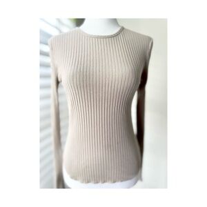 Chocolate Ribbed Crewneck Top in Beige-Taupe